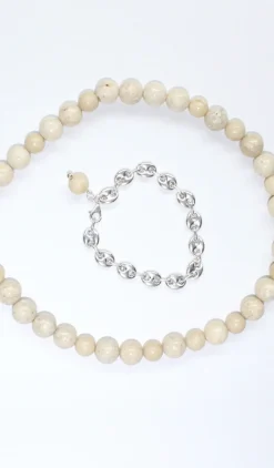 Armbånd • Håndlavet • Sølv • Hvid Fossil