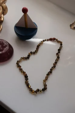 Halskæde • Ravperler • Poleret • Grøn