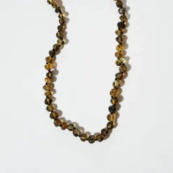 Halskæde • Ravperler • Poleret • Grøn