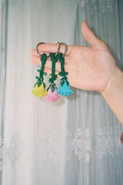 Nøglering • Perler • Lyserød Blomst