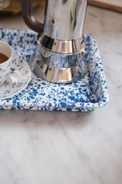 Rektangulært fad • Emalje • Splatter blå • Lille • UDGÅR