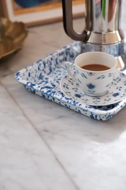 Rektangulært fad • Emalje • Splatter blå • Lille • UDGÅR