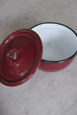 Serveringsskål med Låg • Emalje • Rød