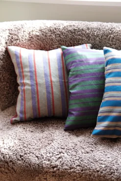 Silkepude • Håndvævet Råsilke • 50x50 • Lilla og Grøn • Strib