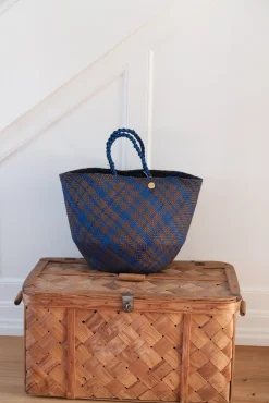 Taske • Palmeblade • Blå & Brun • Medium