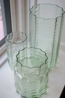 Vase • Glas • Transparent Grøn • Stor