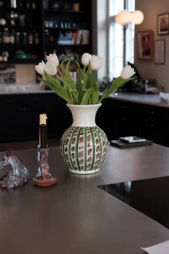 Vintage • Vase • Keramisk • Grønne striber