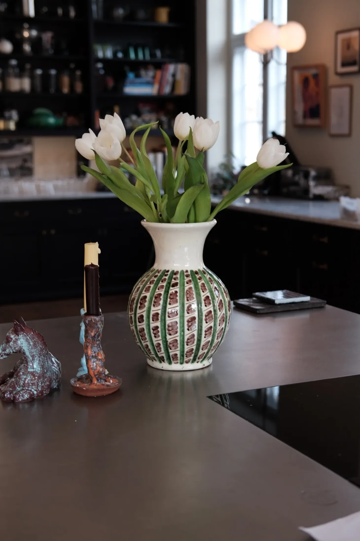 Vintage • Vase • Keramisk • Grønne striber