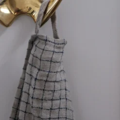 Viskestykke • Hør • Mini Forklæde • Grå med Blå Tern